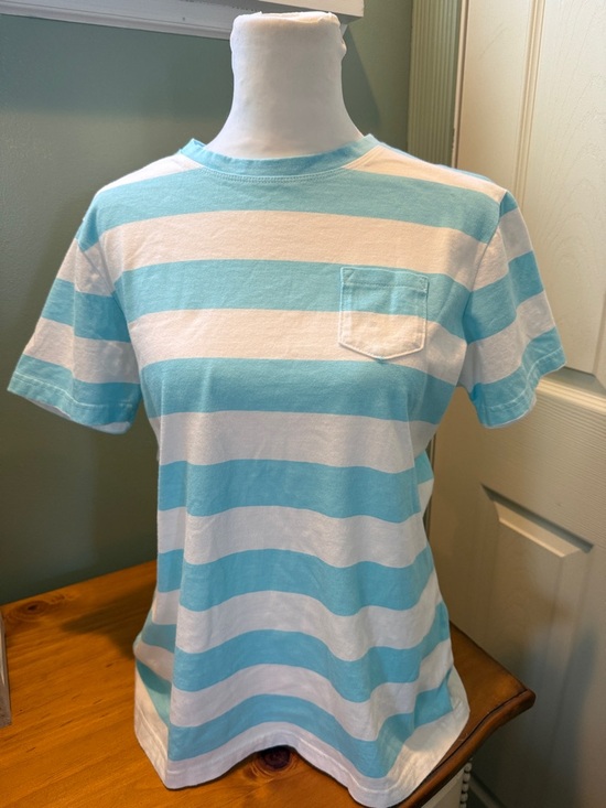 Talbots Tops - Talbots Aqua and White Striped Pocket Tee